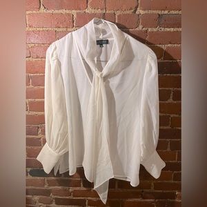 ELOQUII Cream colored, deep V, neck tie blouse, 18